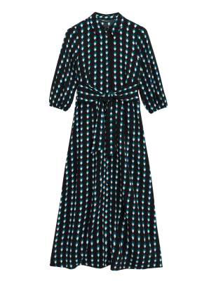 

Womens M&S Collection Geometric Tie Front Midaxi Shirt Dress - Green Mix, Green Mix