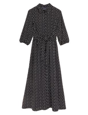 

Womens M&S Collection Polka Dot Tie Front Midaxi Shirt Dress - Black Mix, Black Mix