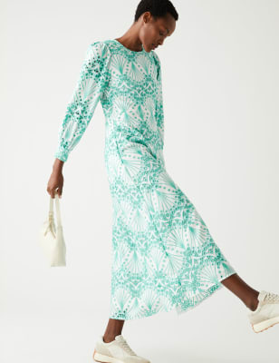 

Womens M&S Collection Midaxi-Teekleid aus reiner Baumwolle mit Lochspitze - Blue Mix, Blue Mix