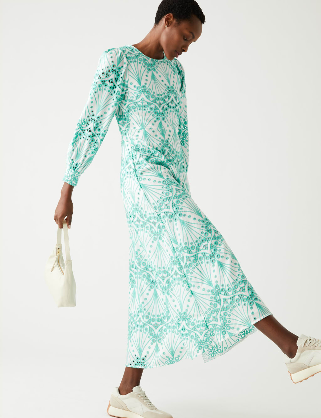 Pure Cotton Broderie Midaxi Tea Dress image 1