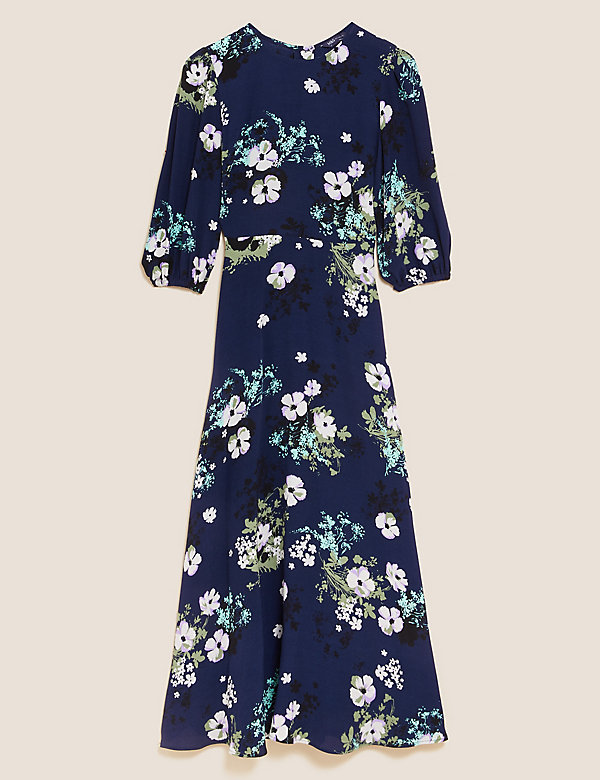 Floral Round Neck Midaxi Tea Dress - FR