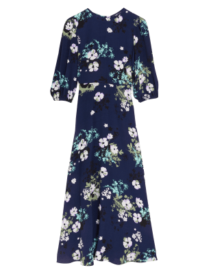 

Womens M&S Collection Floral Round Neck Midaxi Tea Dress - Navy Mix, Navy Mix