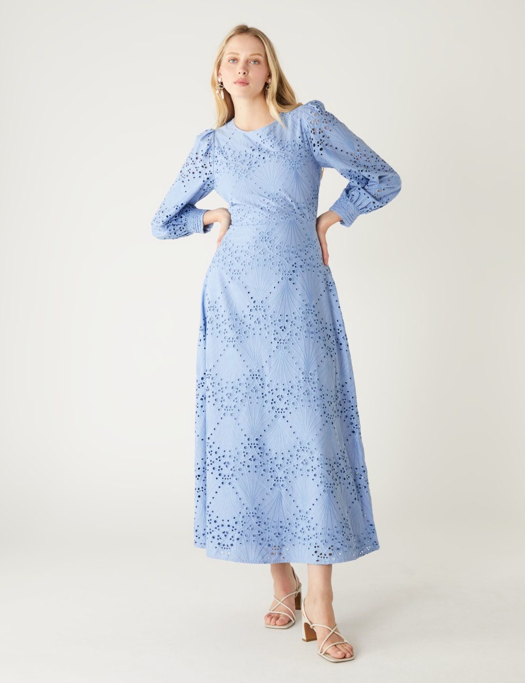 Pure Cotton Broderie Midaxi Tea Dress image 1