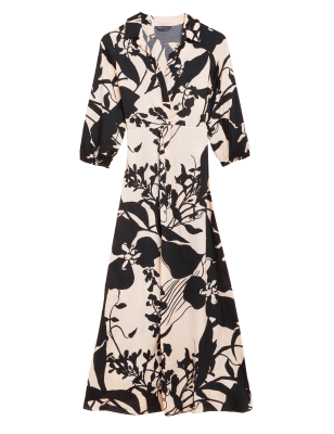 

Womens M&S Collection Satin Floral Midaxi Shirt Dress - Black Mix, Black Mix