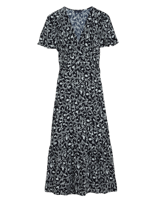 

Womens M&S Collection Animal Print V-Neck Midaxi Waisted Dress - Black Mix, Black Mix