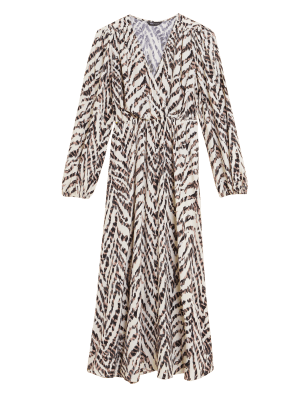 

Womens M&S Collection Midi-Wickelkleid mit V-Ausschnitt und Tiermuster - Ivory Mix, Ivory Mix