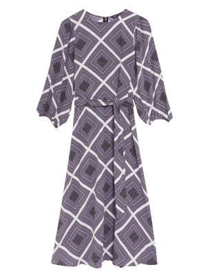 

M&S Collection Vestido columna a media pierna con cuello redondo y diseño geométricoWomens - Lilac Mix, Lilac Mix