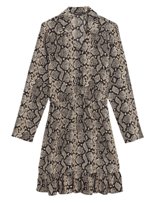 

Womens M&S Collection Mini-Shirtkleid mit Rüschensaum und Schlangenmuster - Natural Mix, Natural Mix
