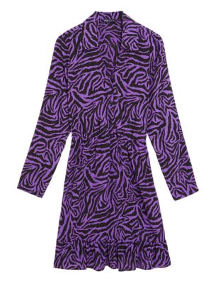 

Womens M&S Collection Zebra Print Frill Hem Mini Shirt Dress - Purple Mix, Purple Mix