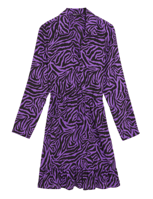 

Womens M&S Collection Zebra Print Frill Hem Mini Shirt Dress - Purple Mix, Purple Mix