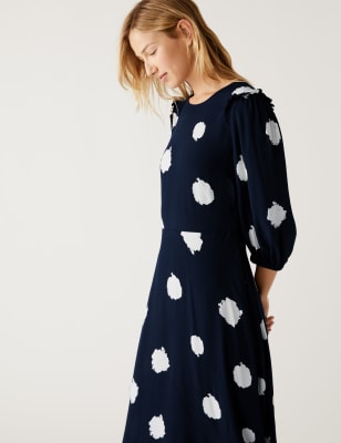 

Womens M&S Collection Spot Print Round Neck Midaxi Tea Dress - Navy Mix, Navy Mix