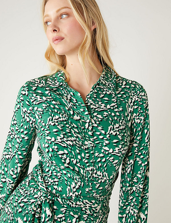 Animal Print Tie Front Midaxi Shirt Dress - TW