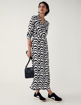 

M&S Collection Vestido camisero a media pierna de escote en pico con estampado geométricoWomens - Ivory Mix, Ivory Mix
