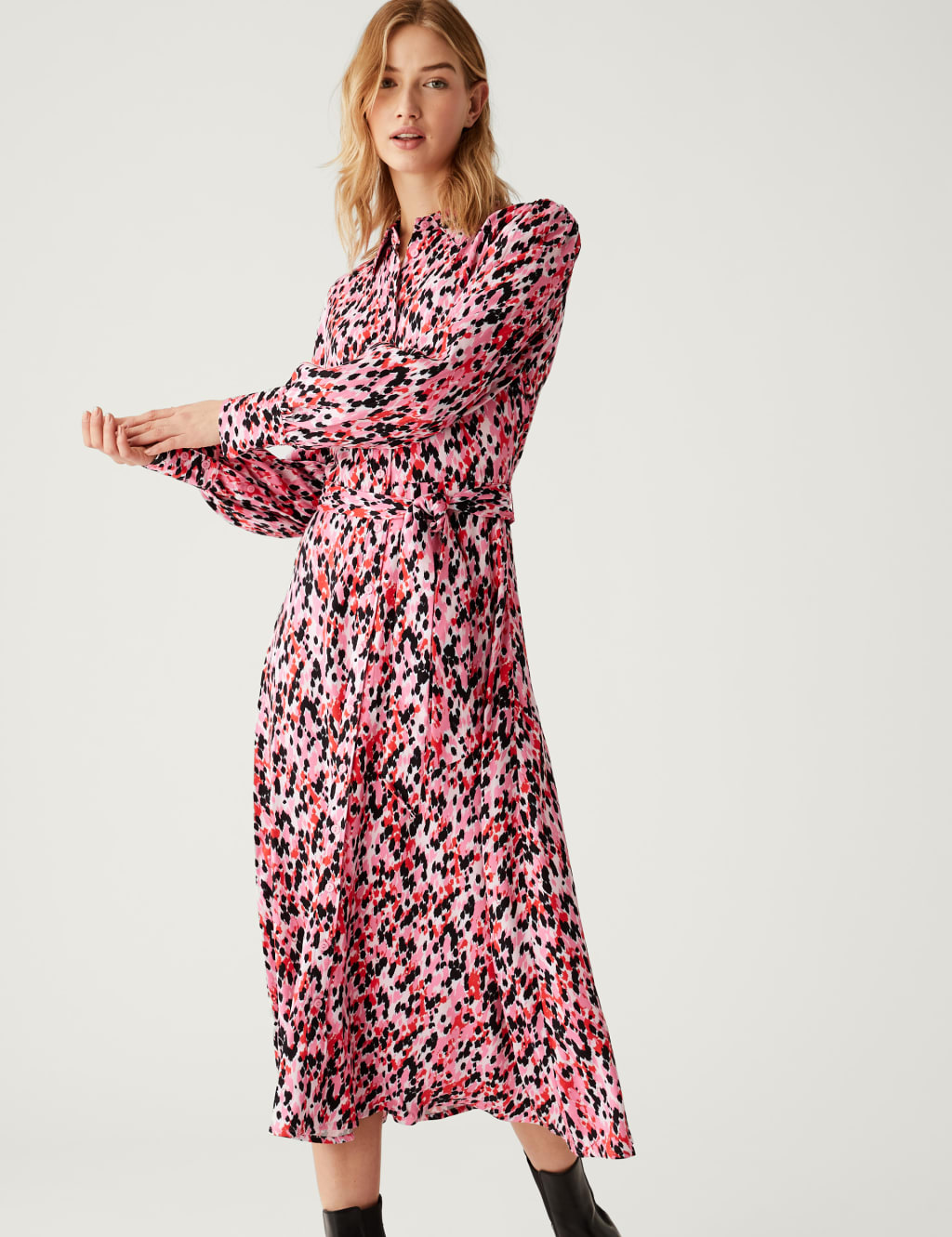 Animal Print Tie Waist Midi Shirt Dress image 1