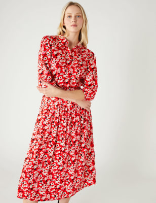 

Womens M&S Collection Floral Midi Shirt Dress - Red Mix, Red Mix