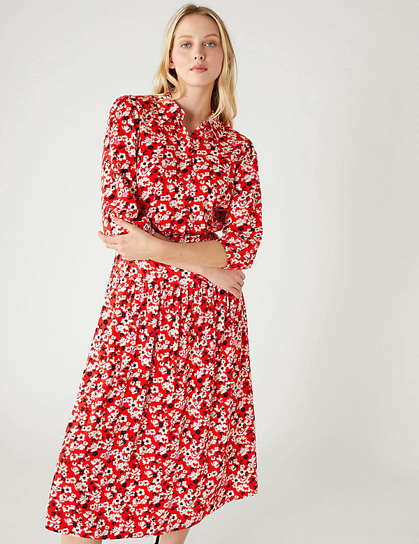 Floral Midi Shirt Dress - LK