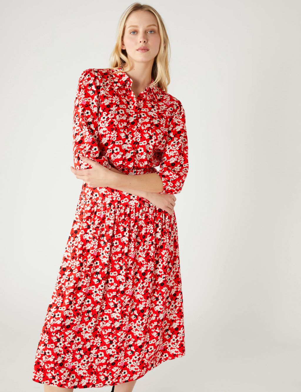 Floral Midi Shirt Dress image 1