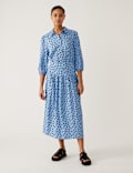 Polka Dot Blouson Sleeve Midi Shirt Dress