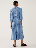 Polka Dot Blouson Sleeve Midi Shirt Dress