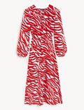 Zebra Print Tie Neck Midaxi Waisted Dress