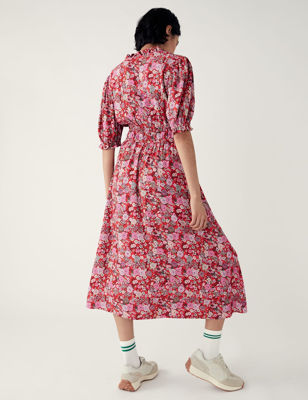 Floral Tie Neck Midi Waisted Dress image 4