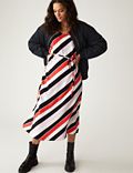 Striped V-Neck Midi Column Dress