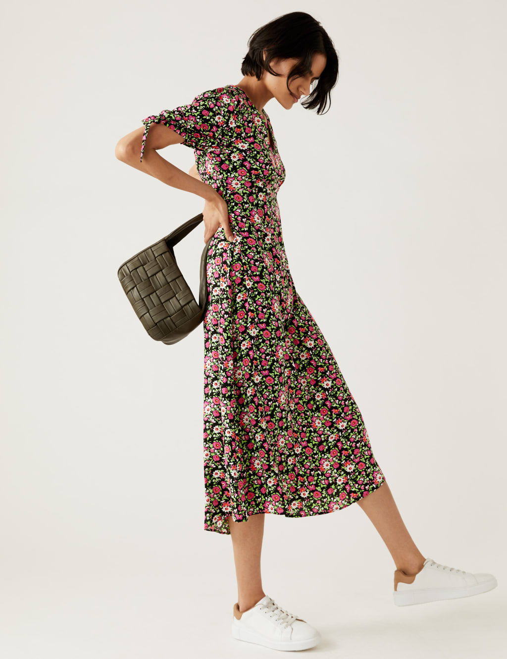 Floral V-Neck Midi Tea Dress image 1