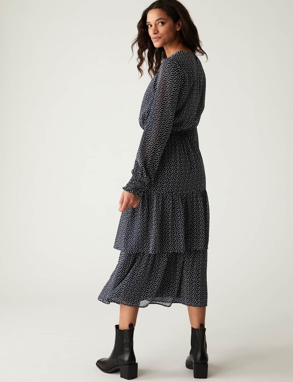 Polka Dot Round Neck Midi Tiered Dress image 4