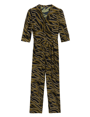 

Womens M&S Collection Animal Print 3/4 Sleeve Utility Jumpsuit - Khaki Mix, Khaki Mix