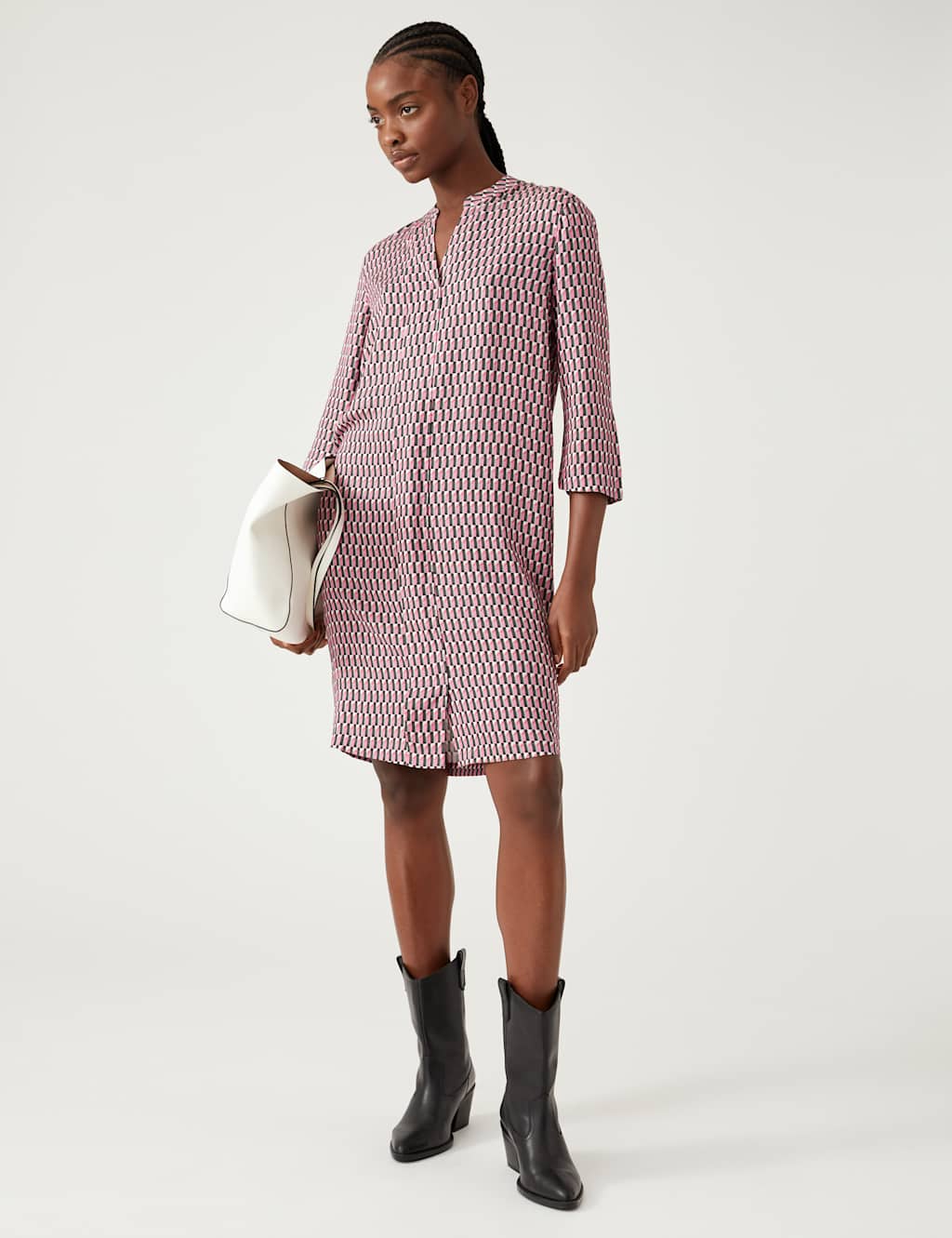 Geometric V-Neck Knee Length Shift Dress image 2