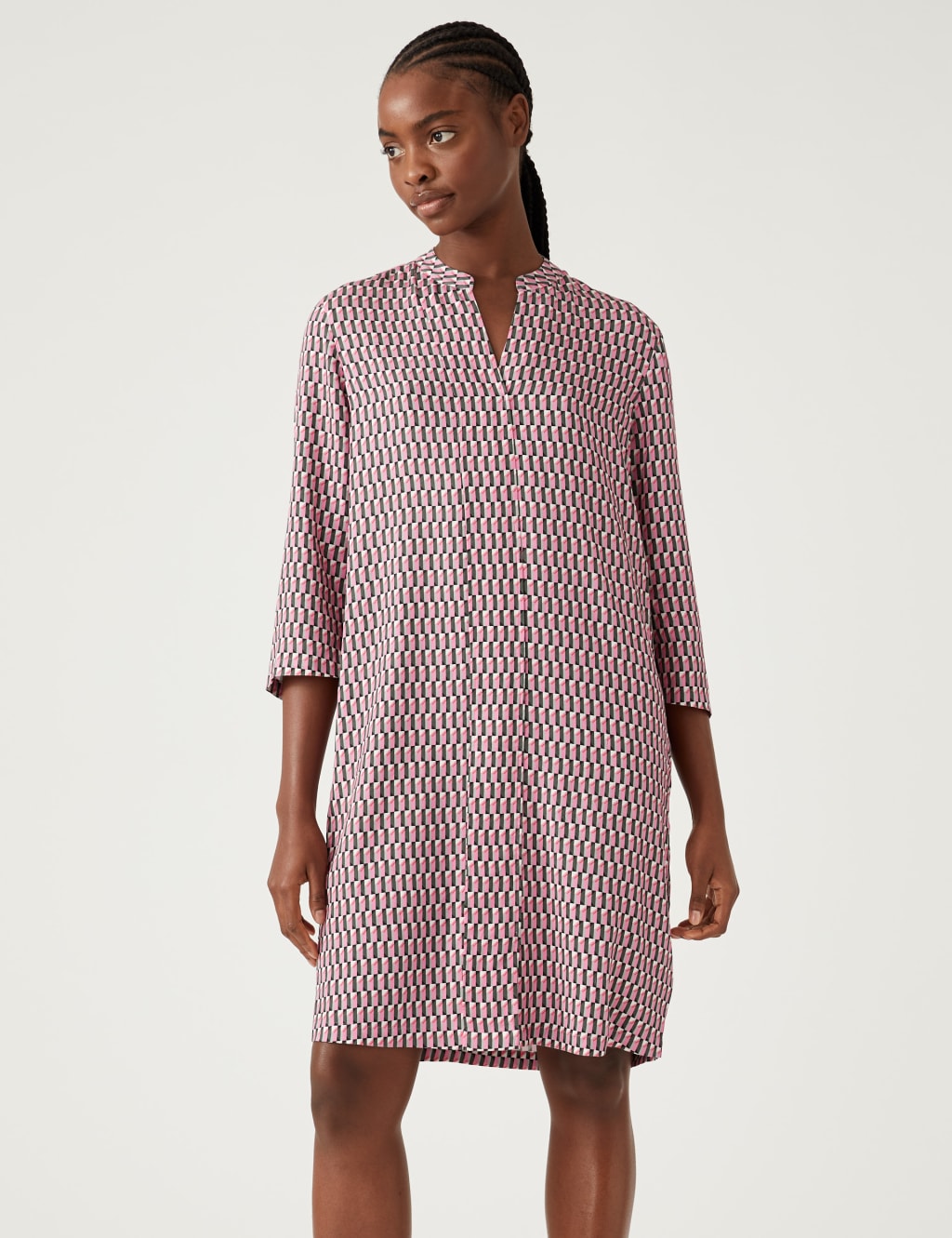 Geometric V-Neck Knee Length Shift Dress image 3
