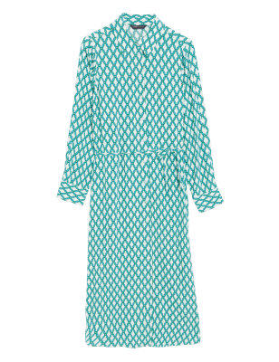 

Womens M&S Collection Geometric Belted Knee Length Shirt Dress - Green Mix, Green Mix