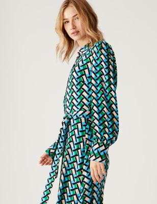 

Womens M&S Collection Geometric Belted Midi Shirt Dress - Multi, Multi
