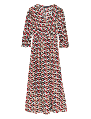 

Womens M&S Collection Geometric V-Neck Midi Waisted Dress - Multi, Multi