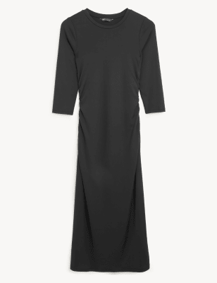 

Womens M&S Collection Jersey Round Neck Ruched Midi Column Dress - Black, Black