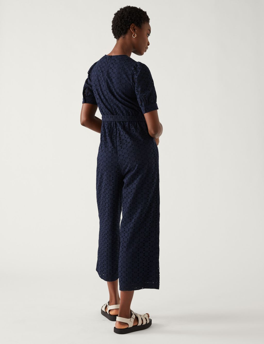 Pure Cotton Broderie Cropped Jumpsuit image 4