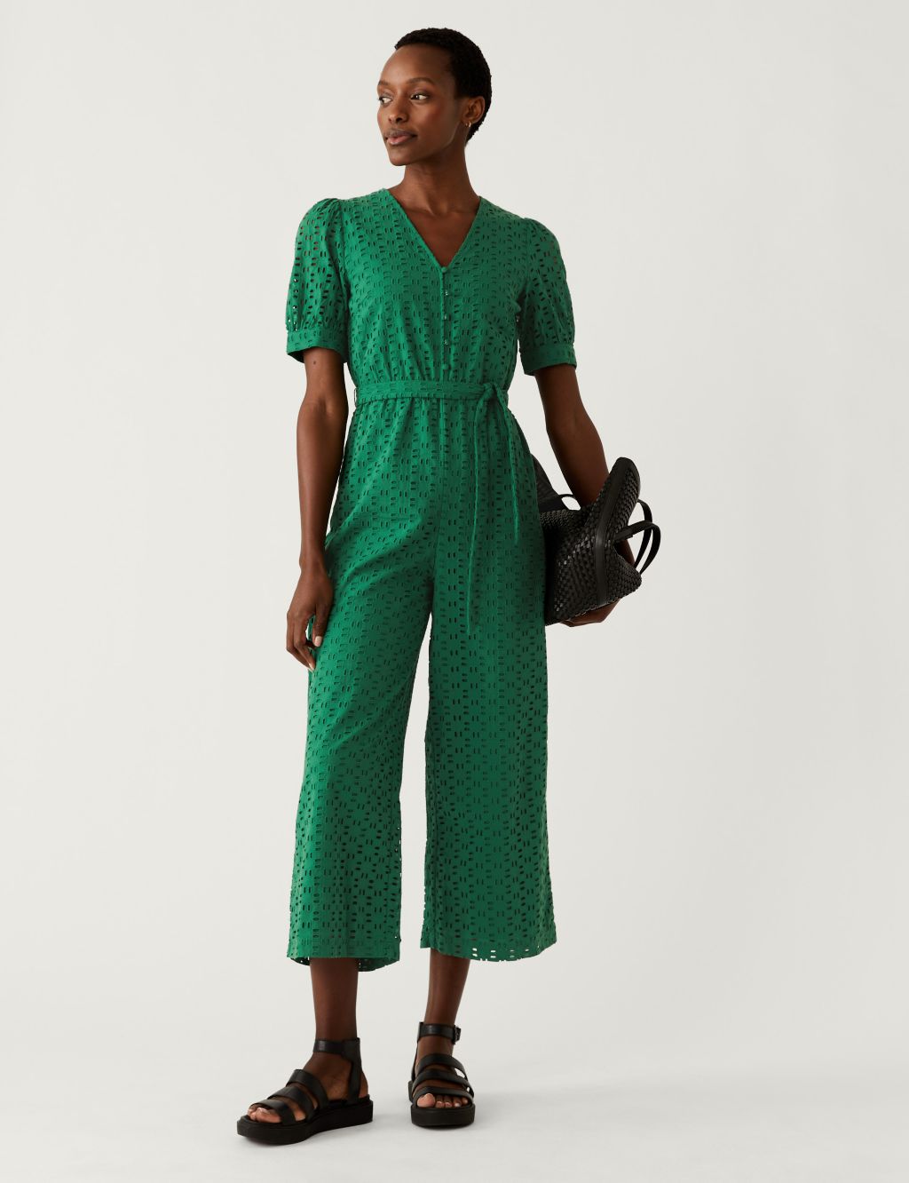 Pure Cotton Broderie Cropped Jumpsuit image 2