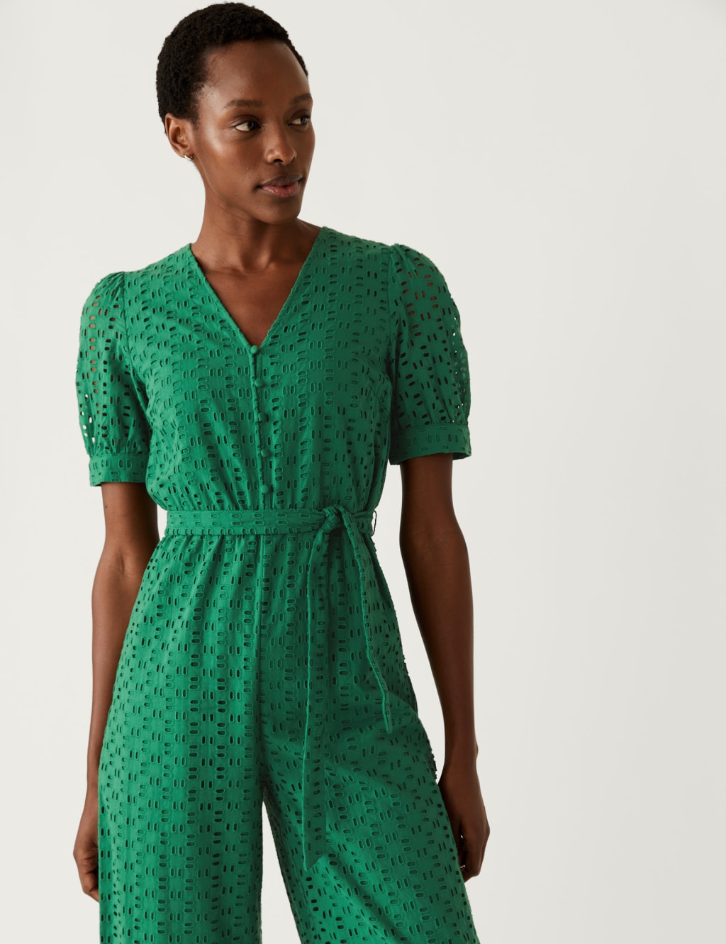 Pure Cotton Broderie Cropped Jumpsuit image 4