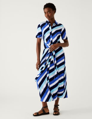 

M&S Collection Vestido camisero maxi a media pierna con lazo delantero estampadoWomens - Blue Mix, Blue Mix
