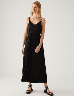 

Womens M&S Collection Jersey Cropped Wide Leg Jumpsuit - Black, Black