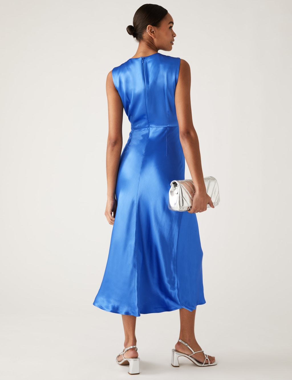 Satin Round Neck Tie Front Midi Tea Dress image 5