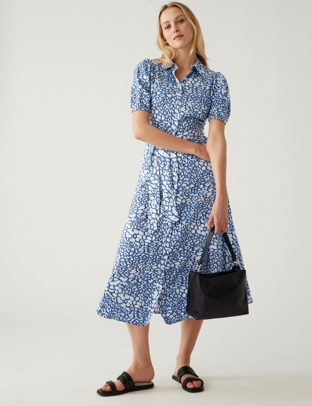 Printed Belted Midi Shirt Dress image 1