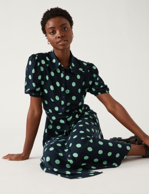 

Womens M&S Collection Gemustertes Midi-Shirtkleid mit Gürtel - Black Mix, Black Mix