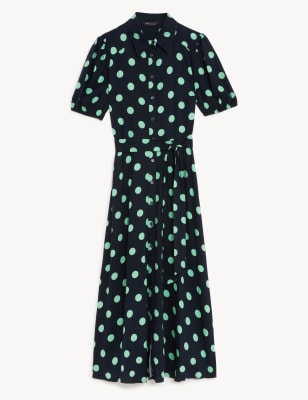 Printed Belted Midi Shirt Dress