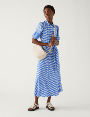 

Womens M&S Collection Printed Belted Midi Shirt Dress - Ivory Mix, Ivory Mix