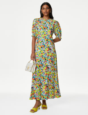 

Womens M&S Collection Midaxi-Teekleid mit Blumenmuster - Orange Mix, Orange Mix