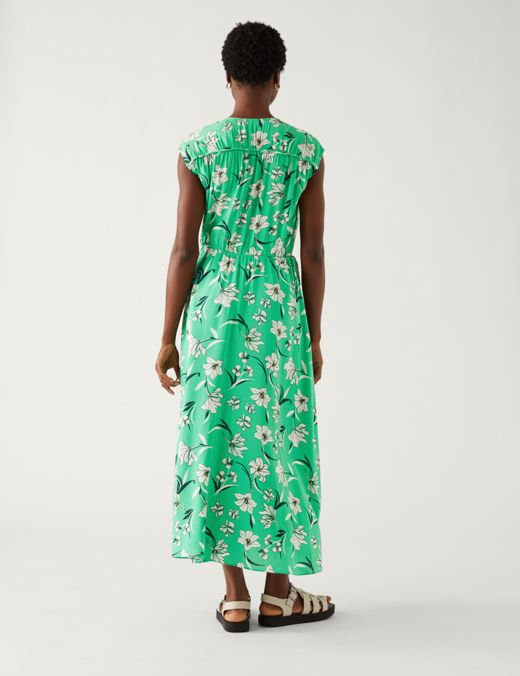 Floral Tie Neck Midaxi Waisted Dress image 4