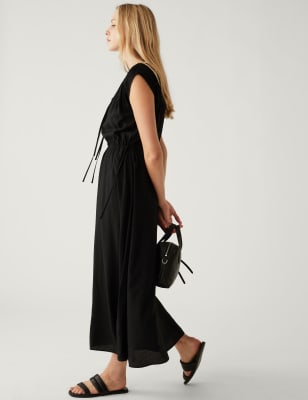 

Womens M&S Collection Tie Neck Midaxi Waisted Dress - Black, Black