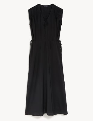 Tie Neck Midaxi Waisted Dress