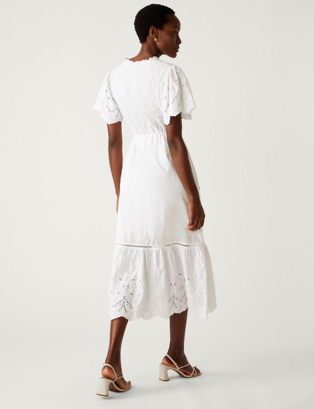 Pure Cotton Broderie V-Neck Midi Tea Dress image 3